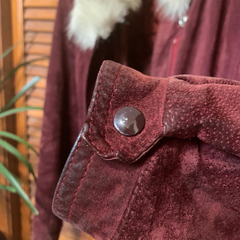 *sale!* VINTAGE Fur collar Suede bomber jacket - Picture 2 of 7